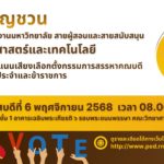 ขอเชิญชวน ข้าราชการ พนักงานมหาวิทยาลัย สายผู้สอนและสายสนับสนุน คณะวิทยาศาสตร์และเทคโนโลยี มาใช้สิทธิลงคะแนนเสียงเลือกตั้งกรรมการสรรหาคณบดี จากคณาจารย์ประจำและข้าราชการ