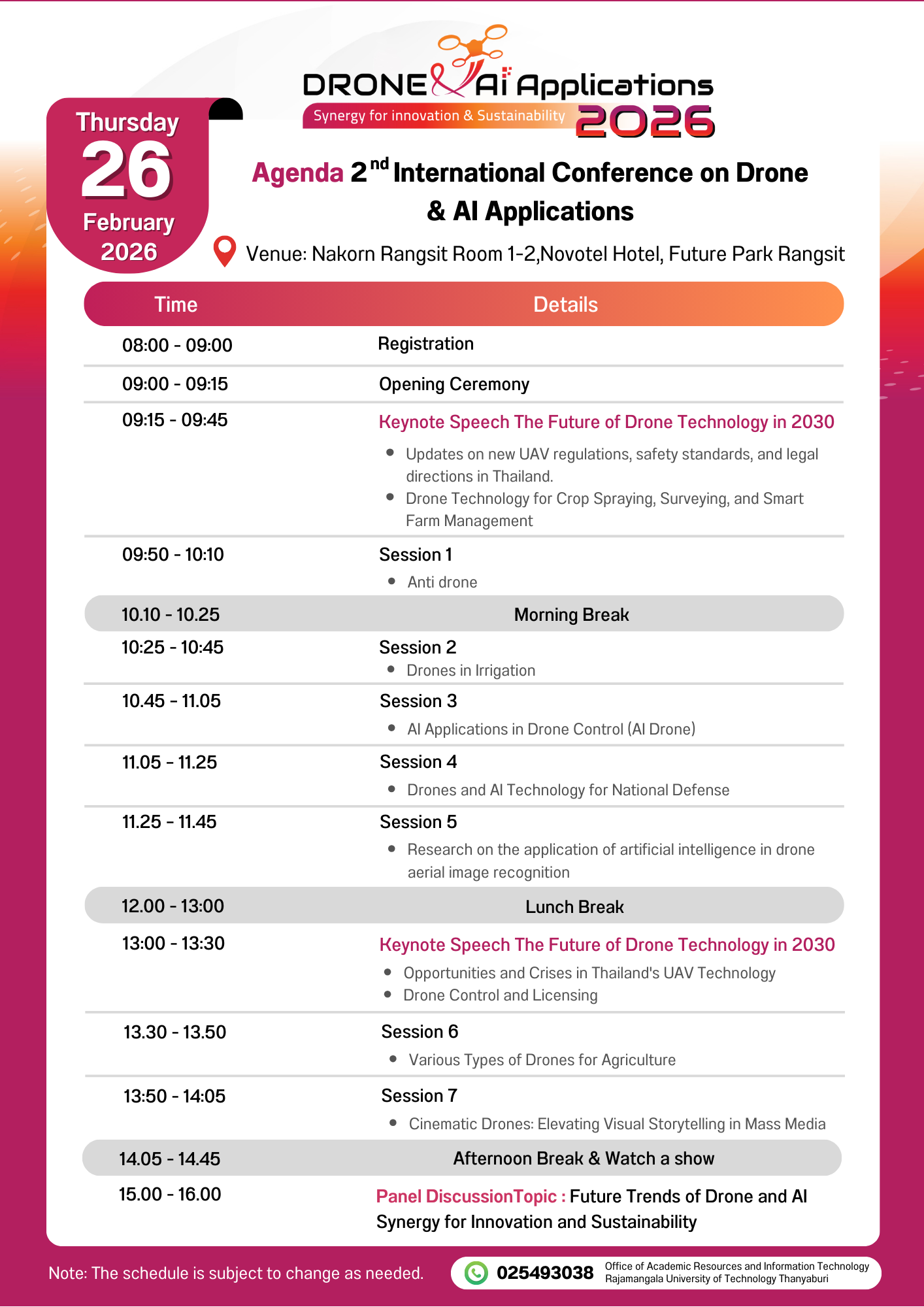 มทร.ธัญบุรี ปักหมุดไทยแลนด์! ดึงกูรูโลกโชว์นวัตกรรม Drone & AI ในงานประชุมนานาชาติครั้งใหญ่ 26 ก.พ. นี้