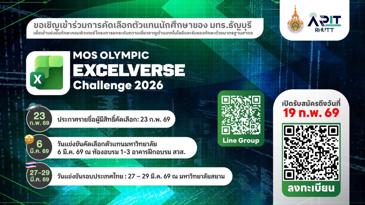 ขอเชิญชวนนักศึกษา มทร.ธัญบุรี เข้าร่วมเพื่อคัดเลือกตัวแทนของ มทร.ธัญบุรี ในการแข่งขันทักษะคอมพิวเตอร์เวทีระดับประเทศ ประจำปี 2569