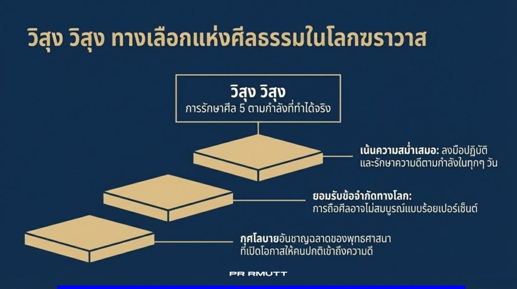 อินโฟกราฟิกแสดงแนวคิดการยึดหลักศีลธรรมเป็นลำดับขั้น พร้อมข้อความเกี่ยวกับการรักษาศีลและความดีในชีวิตประจำวัน